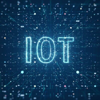 uma imagem com fundo de tecnologia escrito IOT