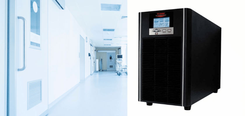 o nobreak ts syal in 5kva da TS Shara com um fundo de hospital, pois esse modelo é indicado para aplicações na área da saúde especialmente