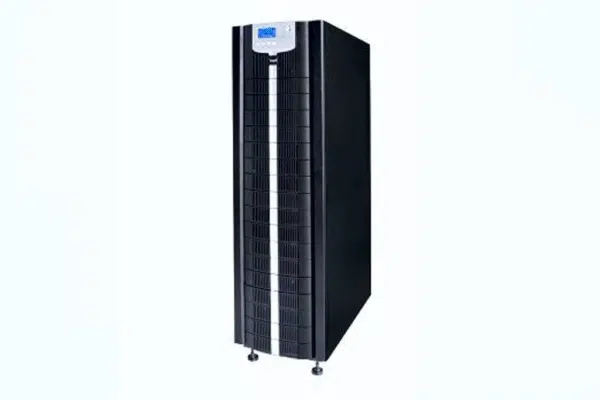 Nobreak de torre com display digital e design vertical.