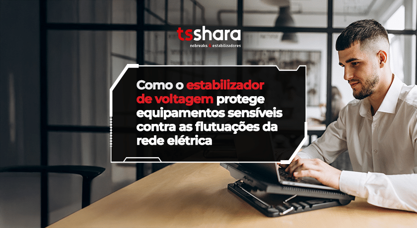 Estabilizador de voltagem protegendo equipamentos sensíveis